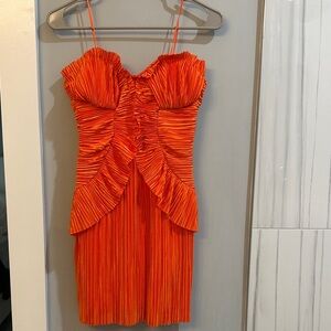 Orange Pleated Mini Dress Cocktail